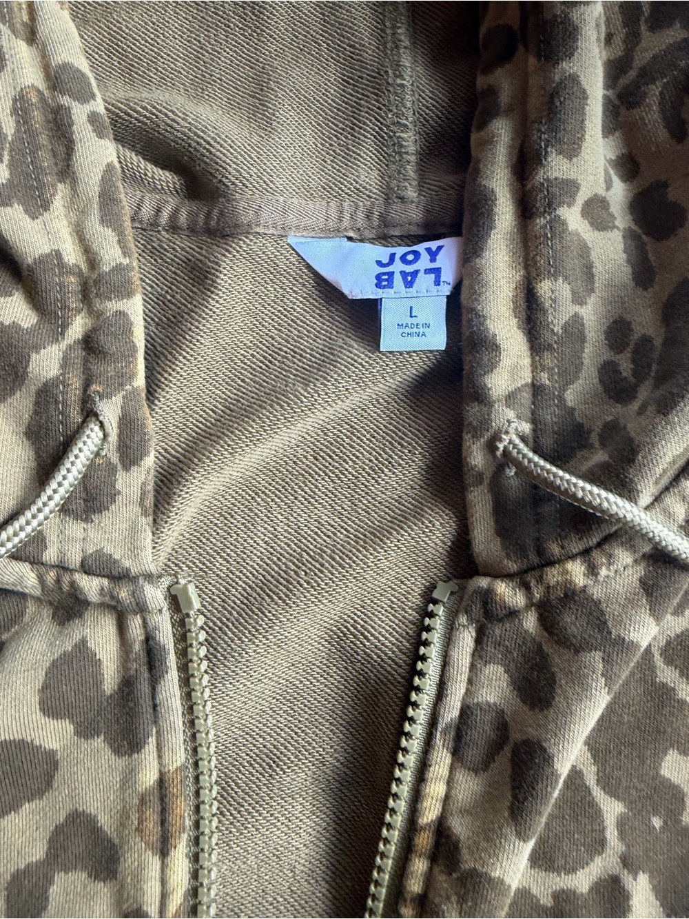 JoyLab Olive Green Leopard Print Zip-Up Hoodie - Picture 2 of 2
